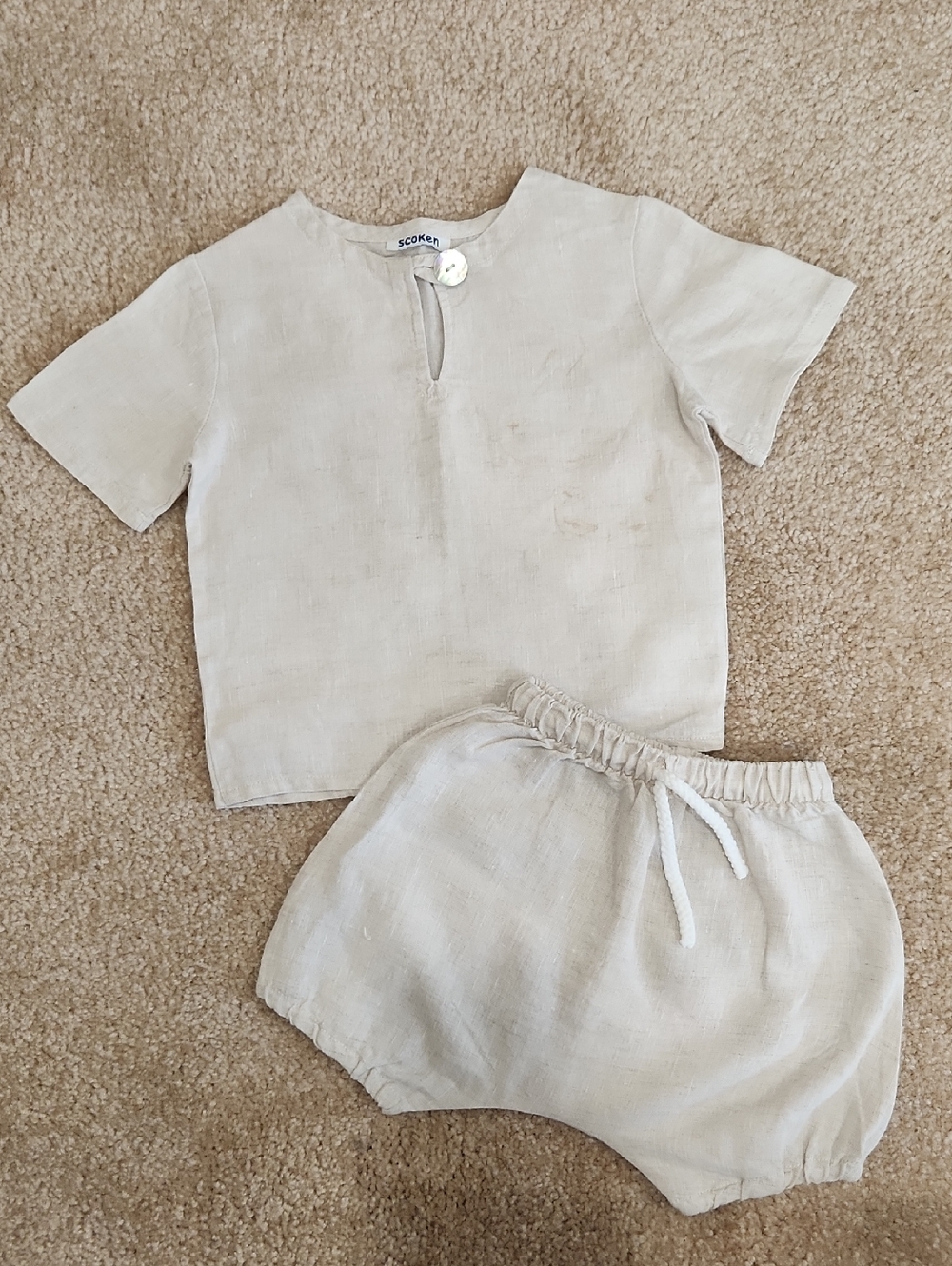 Scoken Neutral Linen Two-Piece Baby Set Size 0/ 6 - 12 Months